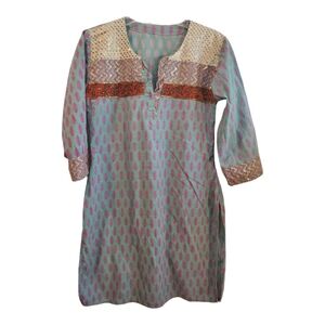 Women's‎ Green Leaf Print  Sequined Kurti Size S